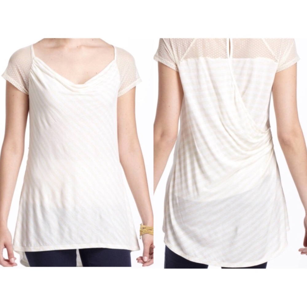 Anthropologie One September Cream lace stripe top